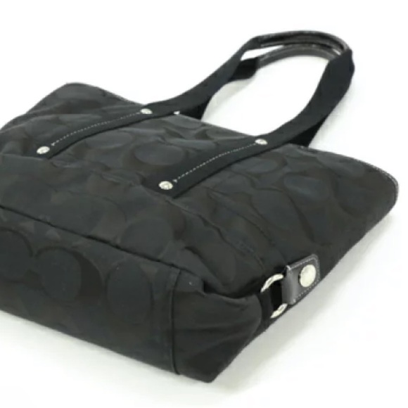 COACH EUC Black Coach Monogram Zip Top Canvas Purse Shoulder Bag - Picture 3 of 13